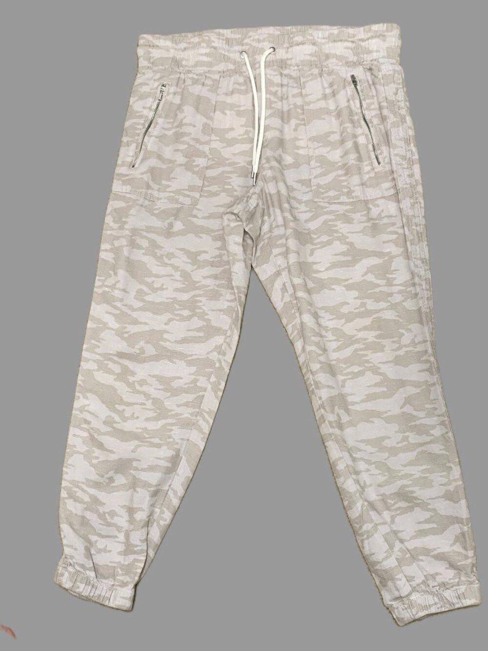Athleta 100% Linen Cabo Tide Jogger Women Crème Camo Elastic Waist Size 10P